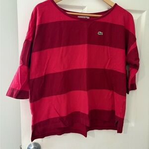 Lacoste striped red top size medium cotton boat neck half sleeve